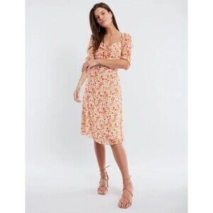 BCBGENERATION size 12 SHORT PUFF SLEEVE MIDI DRESS IN BLURRED BUTTERCUP